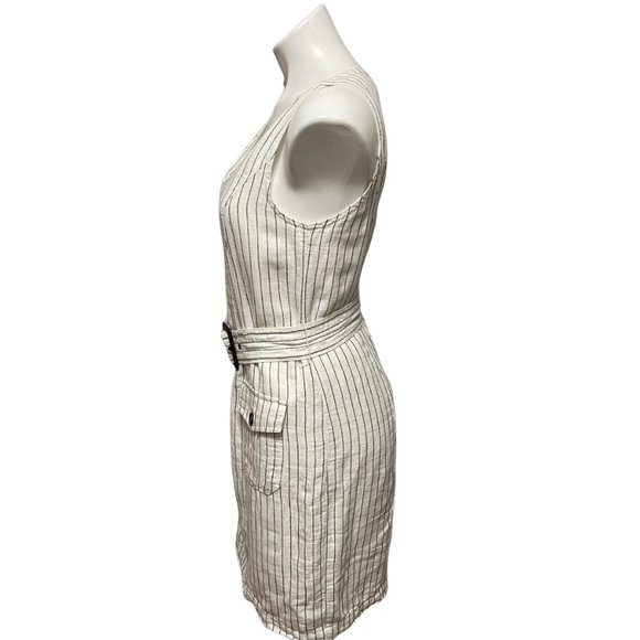 Rachel Zoe Size 4 White Striped Linen Blend Sleeveless Belted Dress - Picture 4 of 7